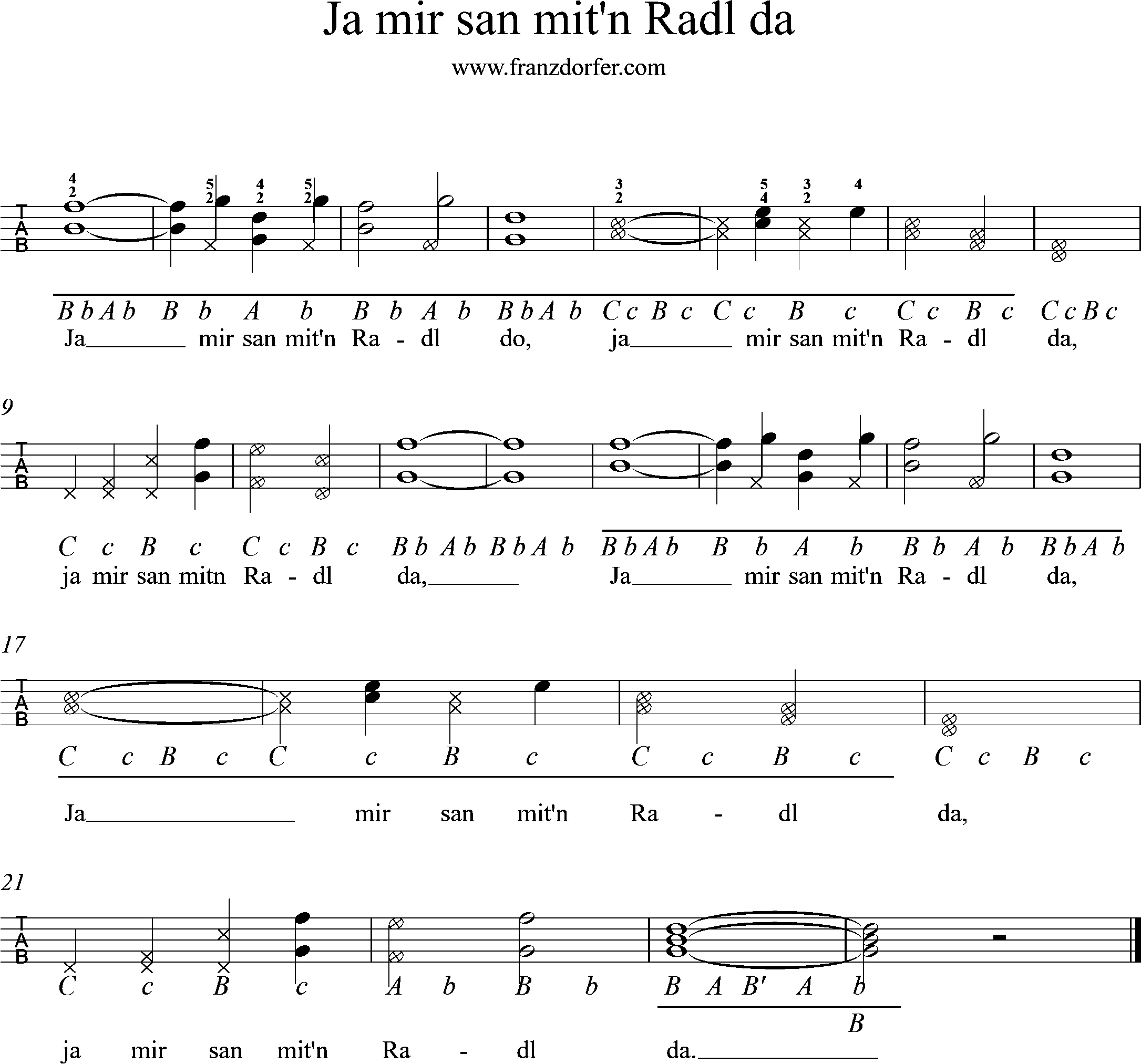 ziachnoten - Steirische- ja mir san mitn radl do Griffschrift - jo mir san mitn radl da